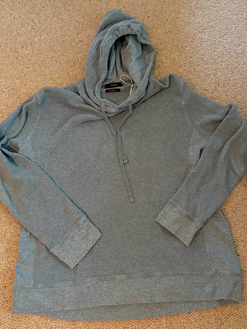Vince 100% Pima Cotton Waffle Knit Hoodie, Blue/Gray, XL